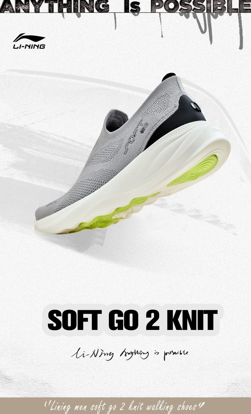 Li-Ning Men SOFT GO 2 KNIT Slip-on Casual Walking Shoes Cushion Comfy Stable LiNing Mesh Jogging Daily Sports Sneakers AGLV017