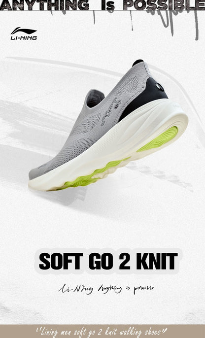 Li-Ning Men SOFT GO 2 KNIT Slip-on Casual Walking Shoes Cushion Comfy Stable LiNing Mesh Jogging Daily Sports Sneakers AGLV017