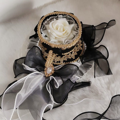 Lolita Girls Top Hat Rose With Long Ribbon ,Tea Cup Palace Spanish Fedoras