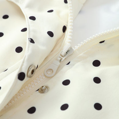 Polka Dot Stand Neck Short Jackets Women Fashion Long Sleeve Patchwork Contrast Slim Coats Casual Lady Street Commute Outerwear