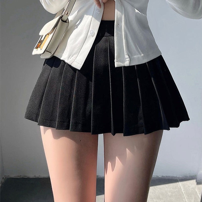 Pleated Skirt with Shorts Women Sexy High Waist Irregular White Black A-line Gyaru Tennis extreme Mini Skirt School