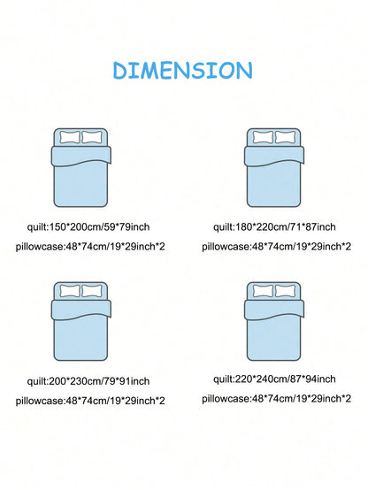 3pcs New Printed Quilt Set for Ladies Bedroom Apartment Student Dormitory Sweet Wind Cartoon (1pc Quilt Set +2pcs Pillowcase)