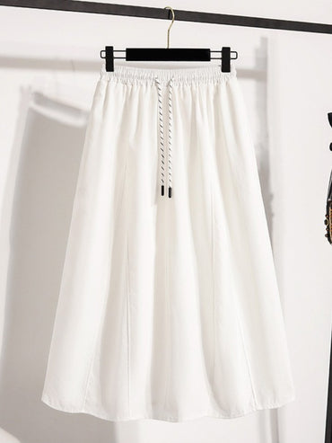 Korean Style Casual Versatile Long Skirt Plus Size Skirts Women 2025 Autumn New Fashionable High Elastic Waist A Line Skirt