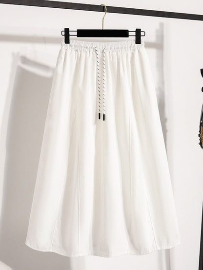 Korean Style Casual Versatile Long Skirt Plus Size Skirts Women 2025 Autumn New Fashionable High Elastic Waist A Line Skirt