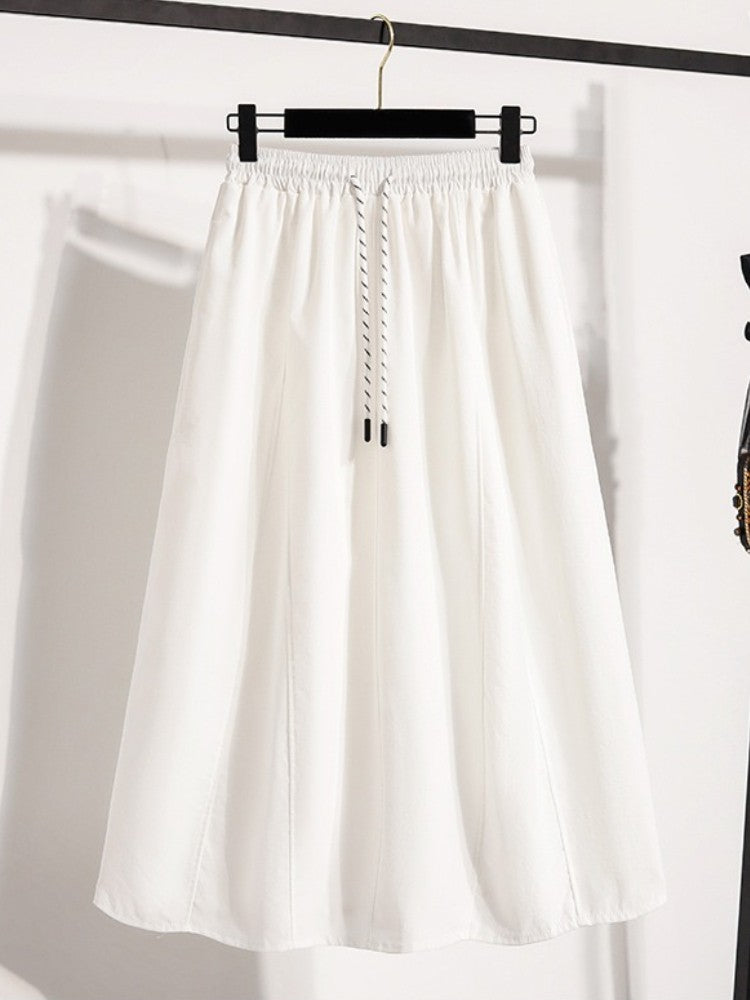 Korean Style Casual Versatile Long Skirt Plus Size Skirts Women 2025 Autumn New Fashionable High Elastic Waist A Line Skirt