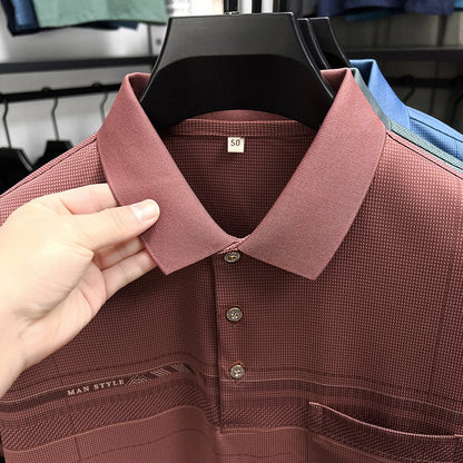 Retro men's short sleeved polo shirt summer fashion pocket stripe high-end custom design comfortable cotton top casual T-shirt