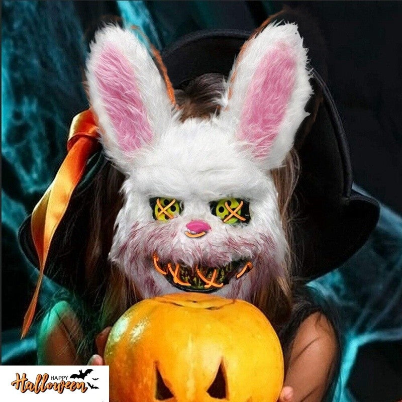 Halloween Cosplay Party Luminous LED Light Face Mask Make-up Horror Rabbit Bear Mask Headgear Cartoon Animal Carnival Head Cover