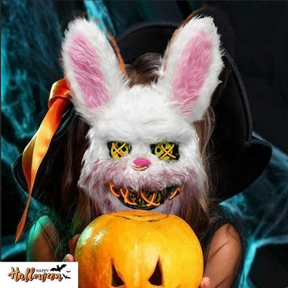Halloween Cosplay Party Luminous LED Light Face Mask Make-up Horror Rabbit Bear Mask Headgear Cartoon Animal Carnival Head Cover