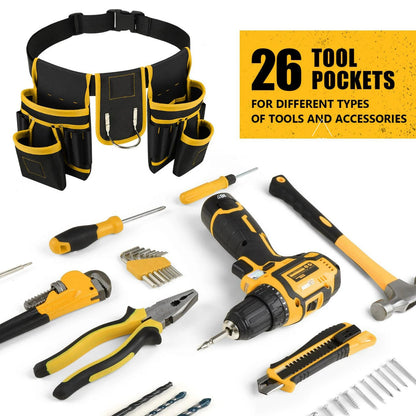 Cinto de ferramentas magnético masculino XMSJ, bolsa de ferramentas reforçada com 26 bolsos, coldre de pistola magnético, destacável e ajustável para pregos, suporte de cintura