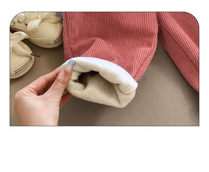 Baby Kids Corduroy Pants Children Fleece-Lined Thermal Winter Warm Straight Leg Casual Trousers for Boys Girls Clothing