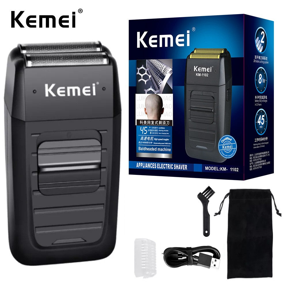 Kemei KM-1102 Rechargeable Cordless Shaver for Men Twin Blade Reciprocating Beard Razor Face Care Multifunction Strong Trimmer