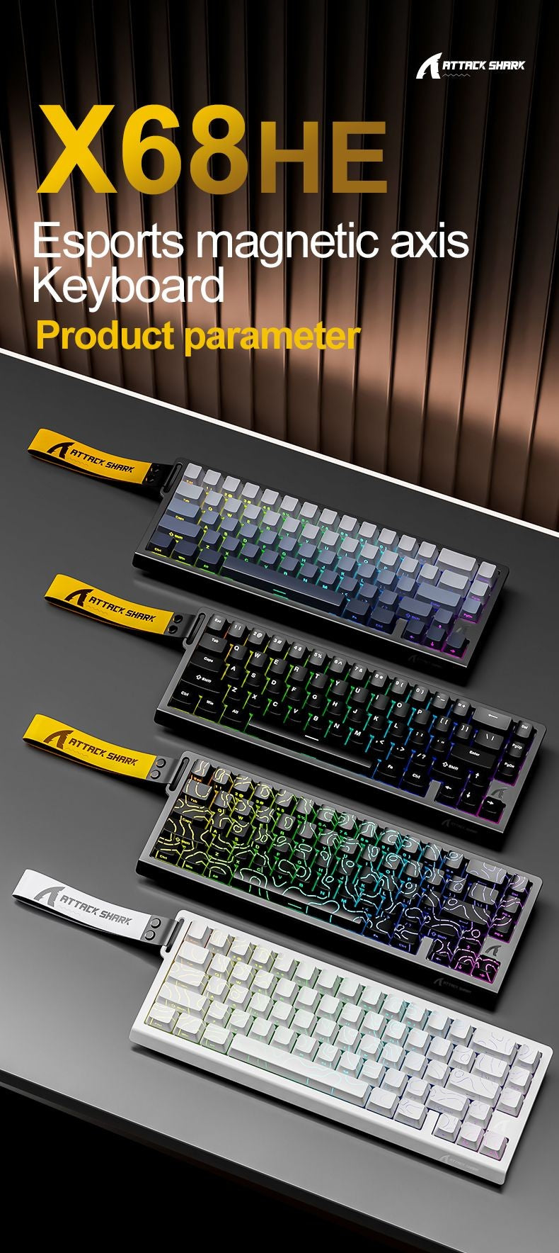 ATTACK SHARK X68HE X68Pro He Magnetic Mechanical Keyboard for Pro Gaming 0.01mm Rapid Trigg 8000Hz SOCD/Rs 0.125ms 128K Rate