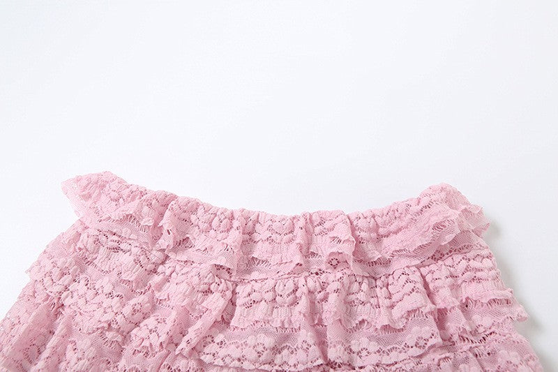 2025 New Fashion Sweet Temperament Solid Color Lace Spice Girl Pleated Low Waist Navel Shorts Femininity Sexy