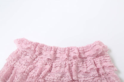2025 New Fashion Sweet Temperament Solid Color Lace Spice Girl Pleated Low Waist Navel Shorts Femininity Sexy