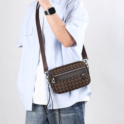 Fashion Business Shoulder Bag PU Leather Men Clutch Bag Wide Strap Crossbody Bag Designer Casual Male Messenger Pack Phone Purse