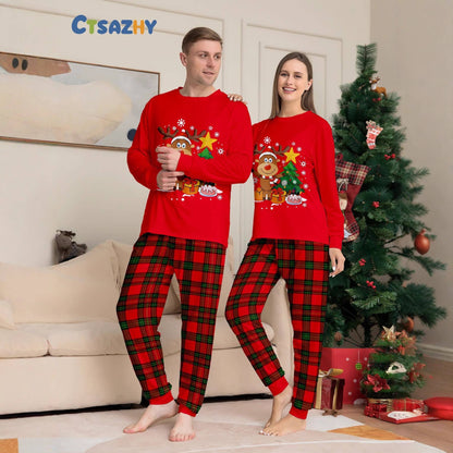 2025 Christmas Family Matching Pajamas Adult Kid Baby Outfits Deer Stars Tree Tops+Pants 2PCS Xmas Sleepwear Pyjamas Dog Clothes