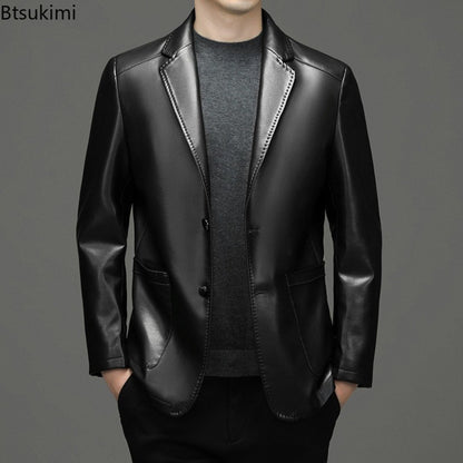 2025 Autumn Winter Men's Genuine Leather Blazers Jackets Slim Fit Suits Coats Business Casual Genuine Leather Suits Jackets Male