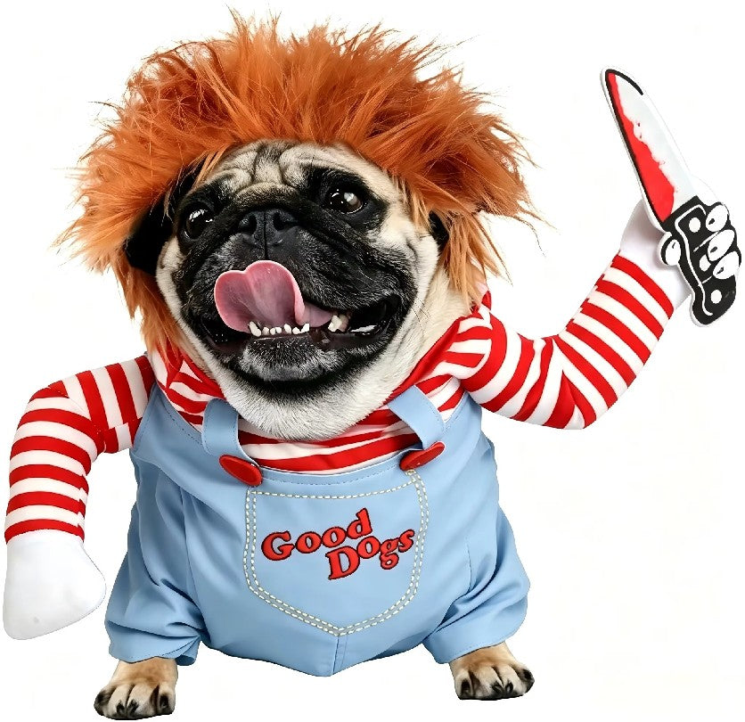 Dog Halloween Costume Pet Deadly Doll Chucky Dogs Costume with Wig, Dog Costumes for Medium Dogs Funny Party Cosplay Halloween