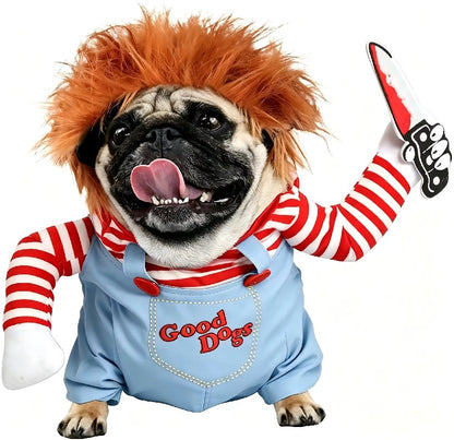 Dog Halloween Costume Pet Deadly Doll Chucky Dogs Costume with Wig, Dog Costumes for Medium Dogs Funny Party Cosplay Halloween