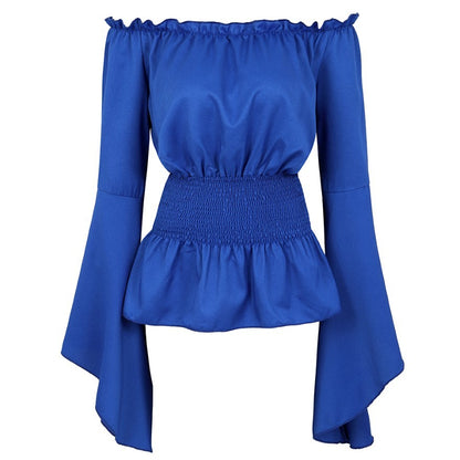 Renaissance Off Shoulder Long Sleeves Corset Blouse Women Medieval Victorian Costume Gothic Pirate Shirt Plus Size Boho Top