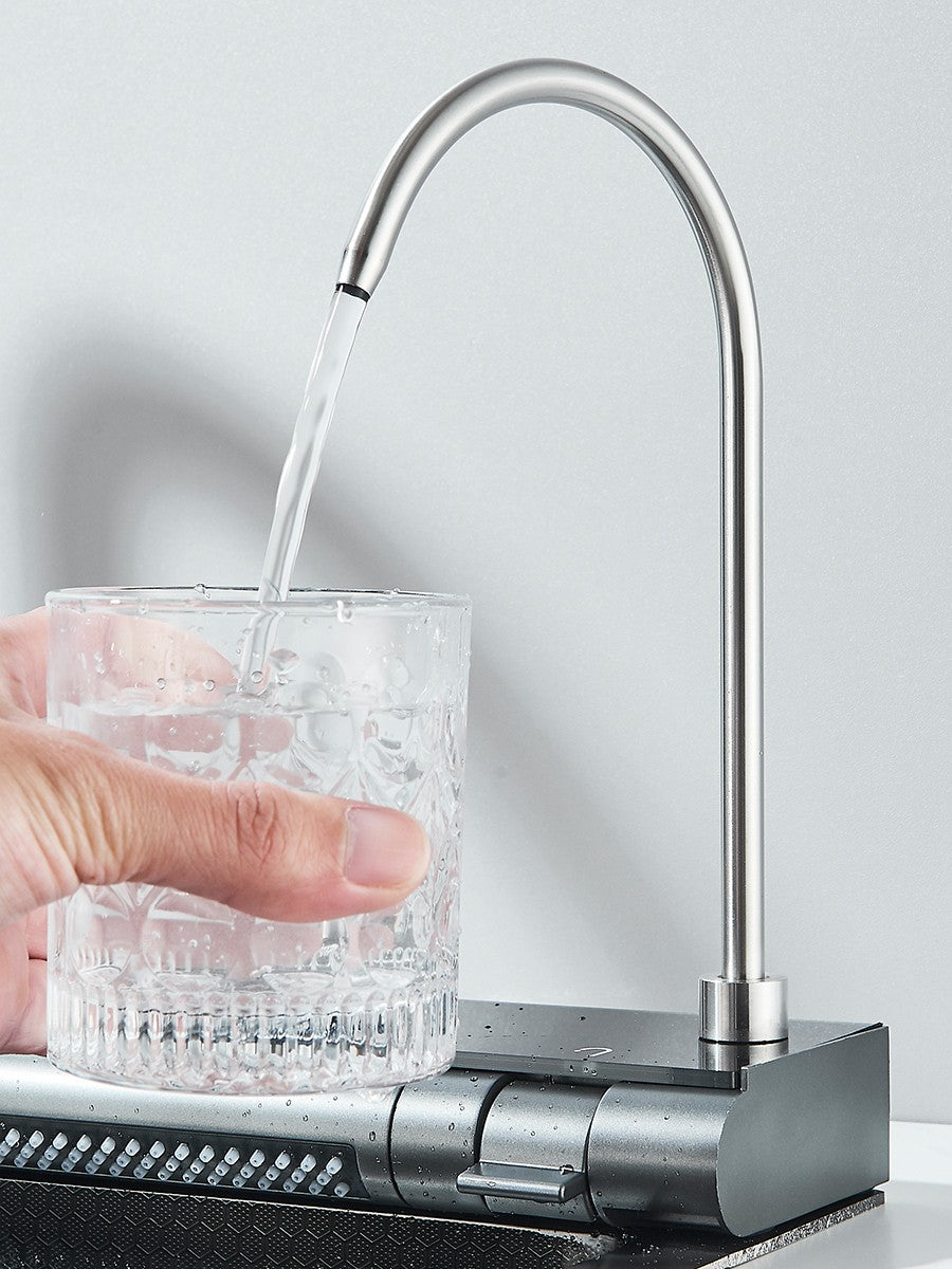 304 Stainless Steel Kitchen Sink Double Waterfall Single Slot Integrated Digital Display Faucet Set Soap dispenser Cup Washer