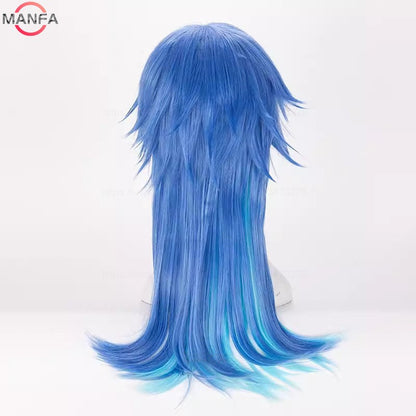 Peruca Cosplay Dramatical Murder DMMD Seragaki Aoba Gradiente Azul Resistente ao Calor Sintética + Touca de Peruca