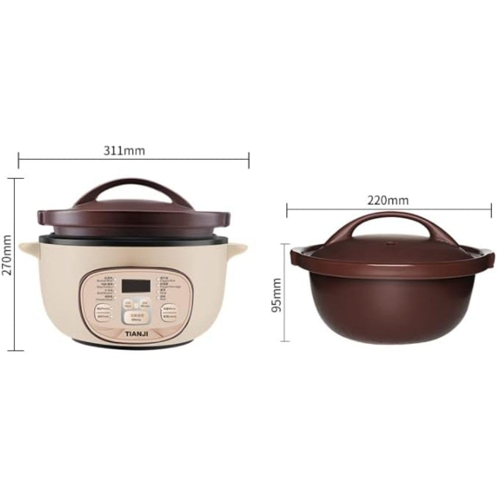Panela Elétrica de Barro TZ30 para Arroz e Mingau, Panela de Cozimento de Cerâmica com Porcelana Não Vitrificada