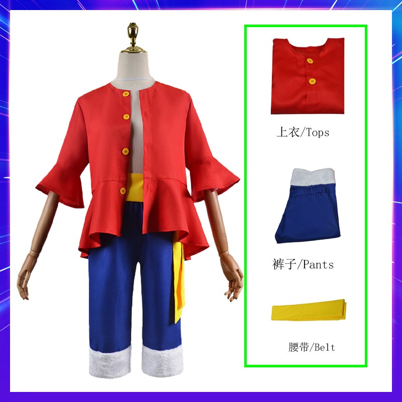 Anime Piece Pirate Luffy Cosplay Costumes Monkey D Sun God Two Years Later Cos Adult Kids Carnival Party Red Top Pants Suits Hat