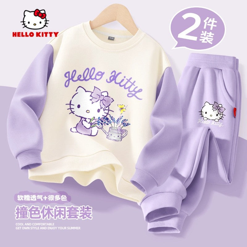 Sanrio Baby Girl Clothes Set Autumn Kid Hello Kitty Printed Sweatshirts Pullover Top & Pants 2pcs Suit Children Boys Tracksuits