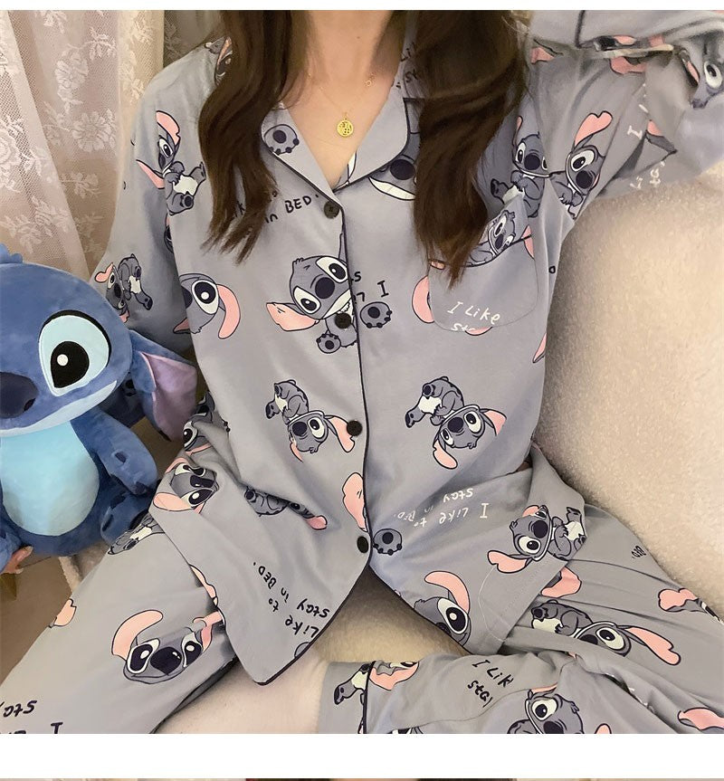 Hot Stitch Disney Faux Cotton Pajamas Spring Autumn Cartoon Female Pyjamas Kawaii Suit Long Sleeves Winter Home Sleepwear Gift