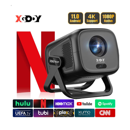 Projetor XGODY Android 13 Netflix Oficial FHD Beamer 700ANSI Foco Automático e Correção Trapezoidal Smart Android TV Cinema em Casa