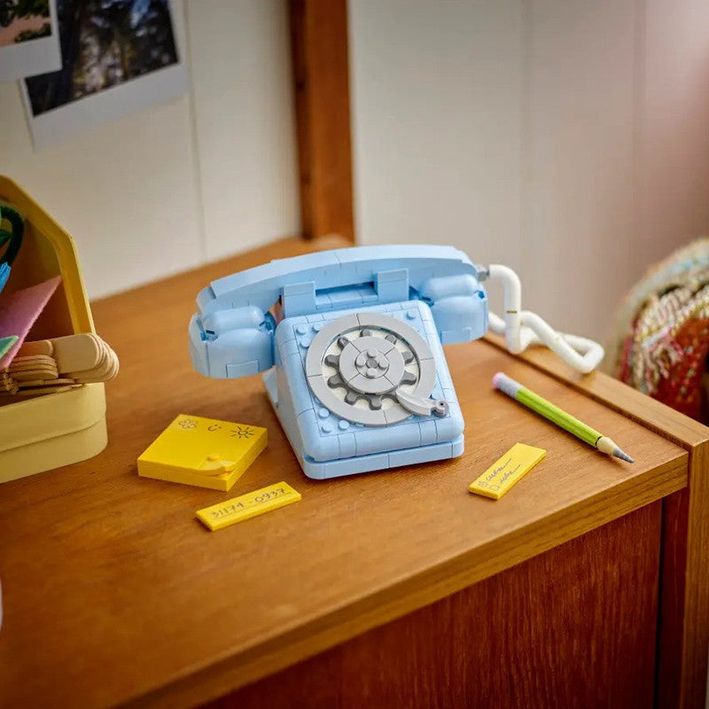 Lego telefone retrô blocos de montar brinquedos decoração de mesa para casa fácil de montar brinquedos educativos infantis presentes de feriado