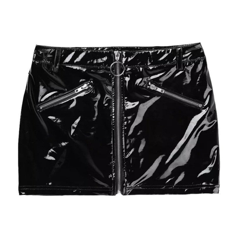 New Sexy Patent Leather Elastic Mini Hip Skirt Nightclub Hot Leather Mini Skirt  Evening Dresses Women Black Skirt