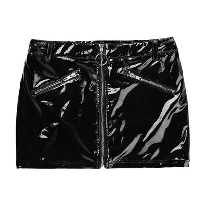New Sexy Patent Leather Elastic Mini Hip Skirt Nightclub Hot Leather Mini Skirt  Evening Dresses Women Black Skirt