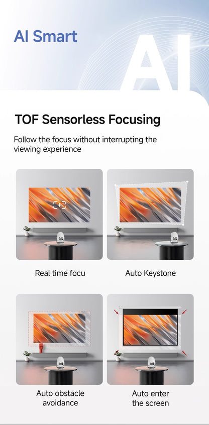 Lenovo Portable 4K Projector 100M Android 12 WIFI 6 TOF No-Sense Auto Focus Outdoor Full HD Projector Video Movie Home Theater
