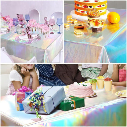 Laser Rainbow Theme Party Disposable Tablecloth & Rectangular Mantel De Mesa Cover for Birthday Wedding Home Decor Supplies