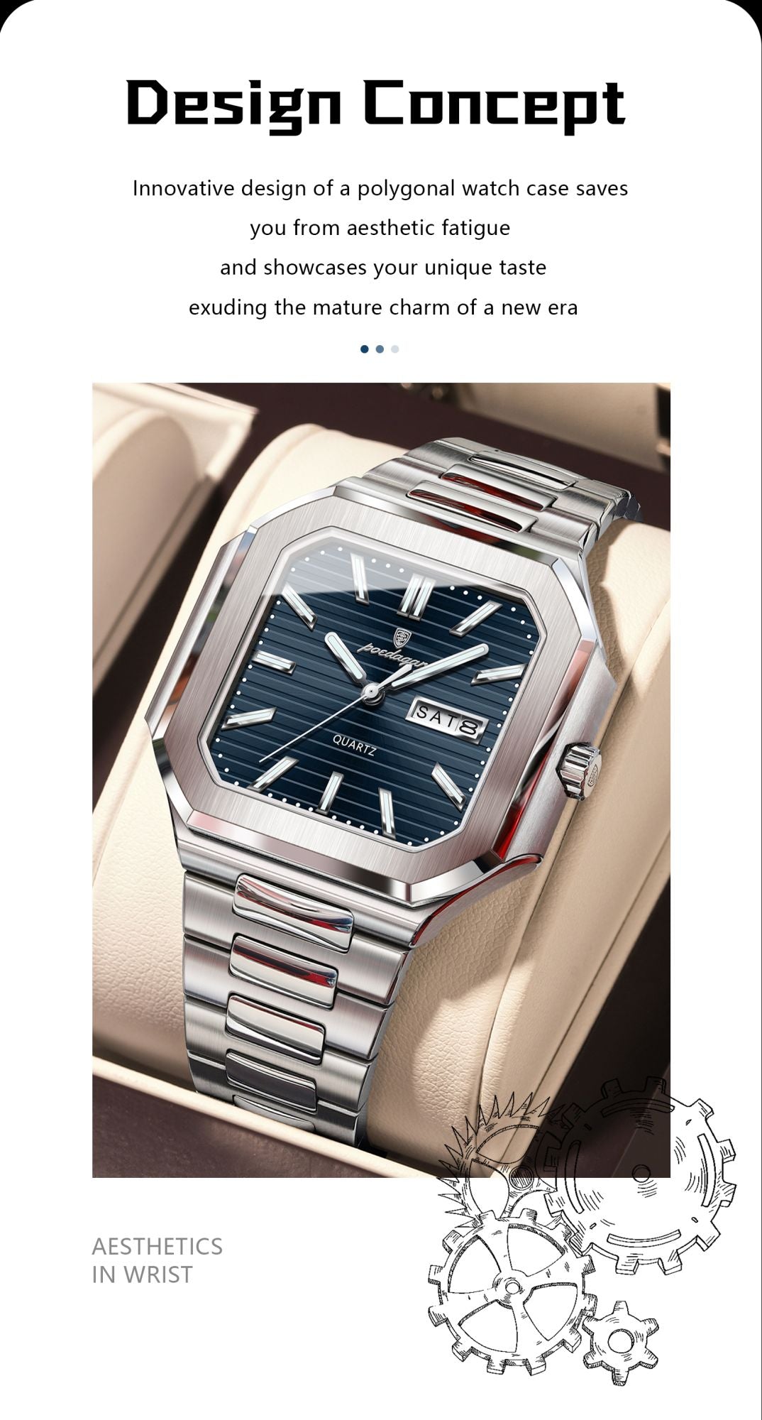 POEDAGAR Square Fashion Man Wristwatch Waterproof Luminous Date Week Quartz Men's Watches Stainless Steel Luxury Men Watch Reloj