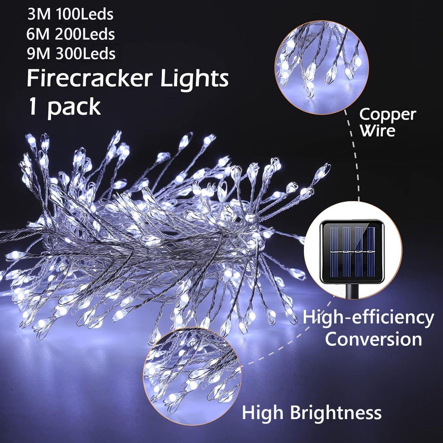 Solar LED Firecracker String Lights Outdoor Waterproof Garland Fairy Light for Wedding Party Garden Christmas Holiday Decoration