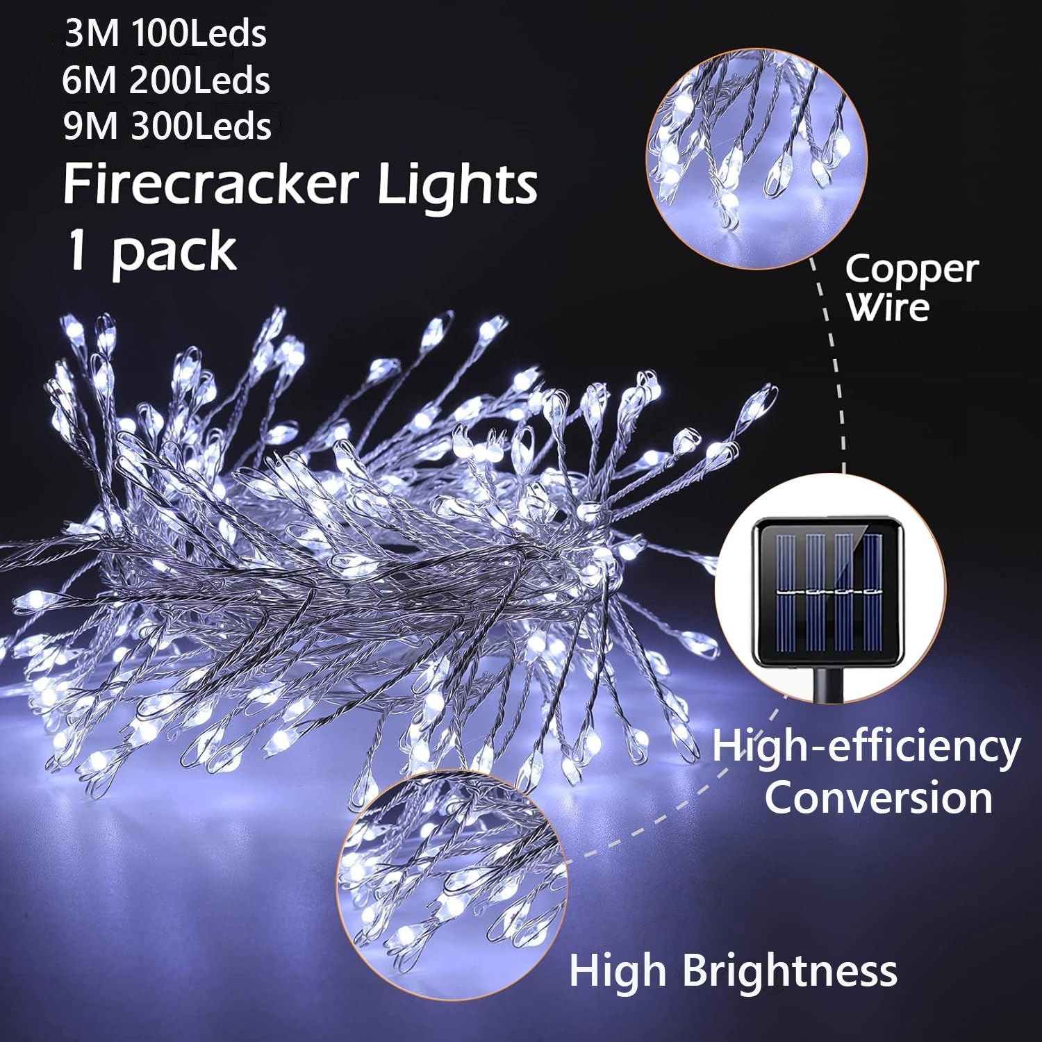 Solar LED Firecracker String Lights Outdoor Waterproof Garland Fairy Light for Wedding Party Garden Christmas Holiday Decoration