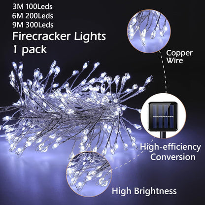 Solar LED Firecracker String Lights Outdoor Waterproof Garland Fairy Light for Wedding Party Garden Christmas Holiday Decoration