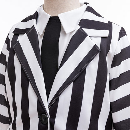 2025 New Halloween Cosplay Costume Black Society Master Stripe Cosplay Suit Set Performance Dress Classic Stripe Two Piece Set
