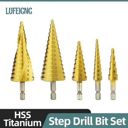 Broca escalonada de titânio HSS, conjunto de brocas escalonadas de alta velocidade, ferramentas de broca tipo serra, broca cônica para metal e madeira 4-12 4-20 4-32mm