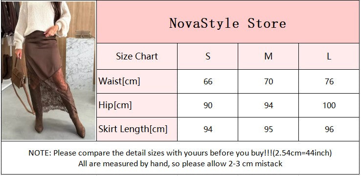 Women Elegant Patchwork Lace Skirts Fashion High Waist Slim Hollow Out Maxi Skirts 2025 Autumn Lady Brown Party Club Skirt
