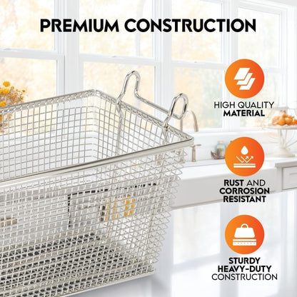 Commercial Quality Heavy Duty 4-Piece Deep Fryer Basket Set with Handle, 13.25 x 6.5 x 5.9 for Restaurant Use