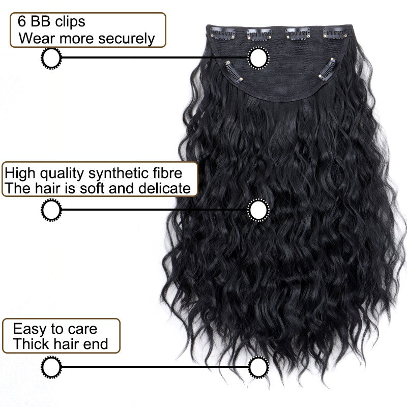 Extensão de Cabelo Sintética de 18 Polegadas, Uma Peça, 6 Clipes, Curta, Ondulada, Encaracolada, com Clipe, Invisível, Volumosa, Preta/Castanha, para Mulheres