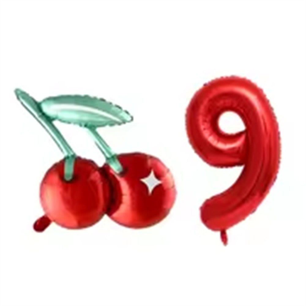2pcs Cherry Foil Balloons with 32inch Red Number Balloon for Summer Fruit Theme Kids Birthday Baby Shower Party Decoration