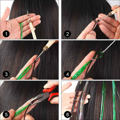 Hair Tinsel Kit With Tool 4200 strands Fairy Tinsel Hair Extensions 12 Color Sparkling Shiny Heat Resistant Highlights Glitter