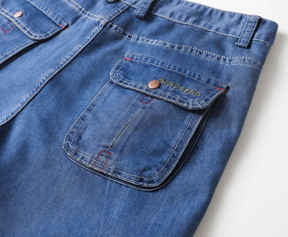 ABOORUN Mens Plus Size Loose Baggy Denim Shorts Fashion Streetwear Hip Hop Skateboard Cargo Jeans Short for Male R1402