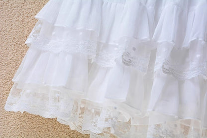 Sweet lace short skirt, white lace cake skirt, women's summer high waisted A-line fluffy cake skirt, half skirt