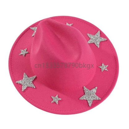 Elegant Western Hat Shimmering Rhinestones Star Sunproof Hat For Women Men Wear J78E